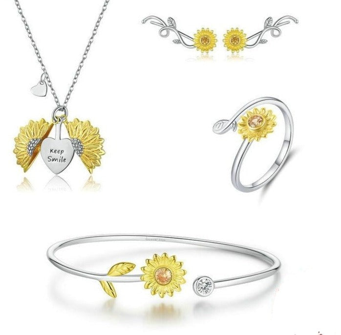 Sunflower set in 925 Silver and Gold with Zircon