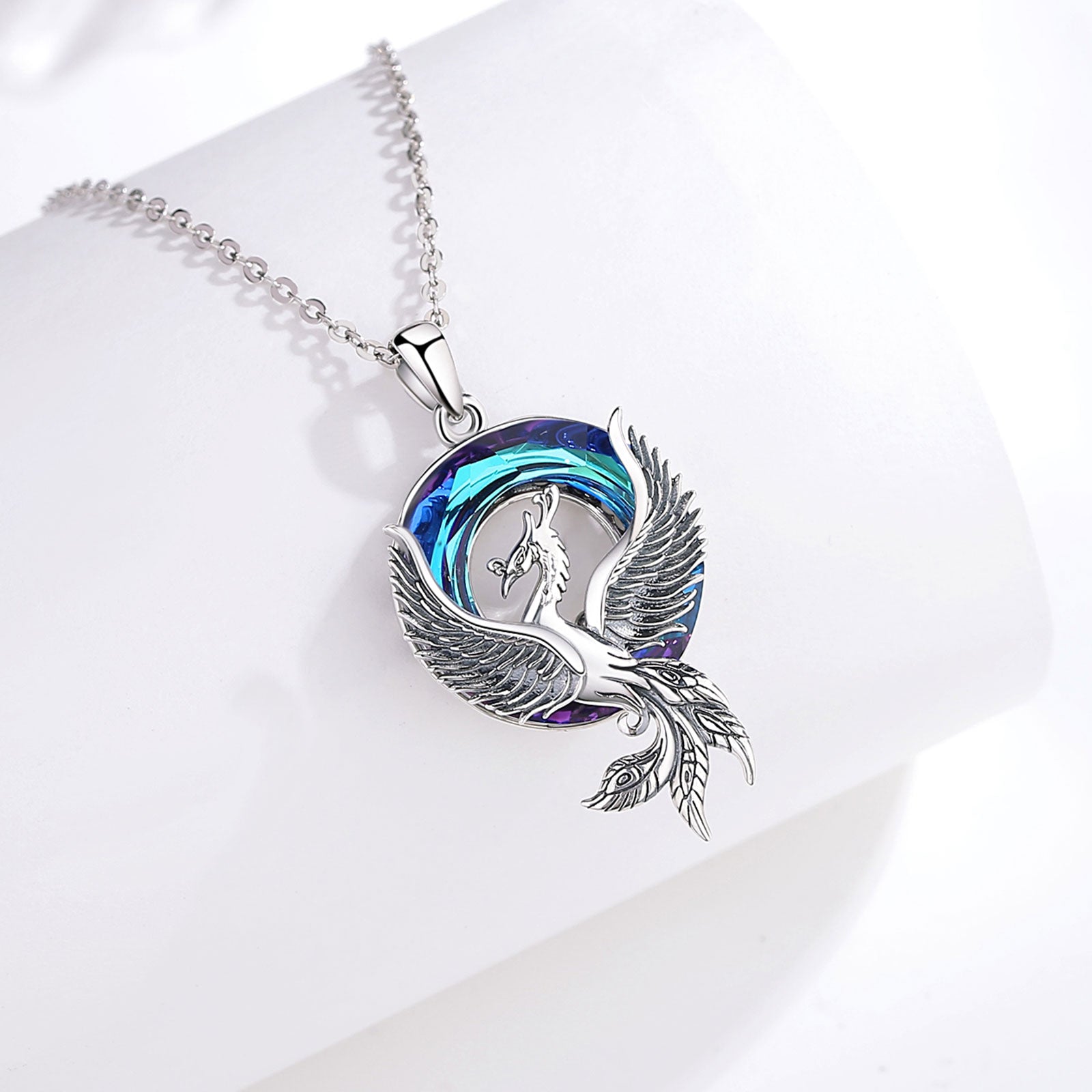 Phoenix Necklace in 925 Silver and Blue Crystal – EkoWorld Jewels