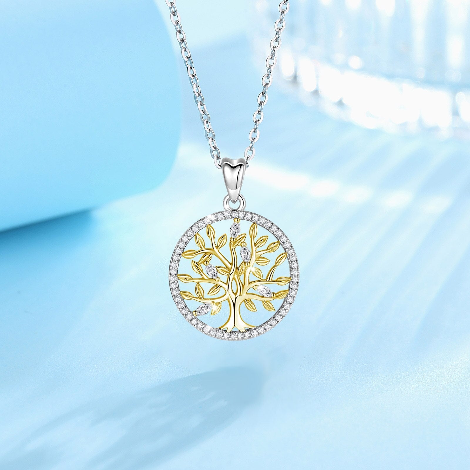 Tree of Life Pendant in 925 Silver, Gold and Zircons