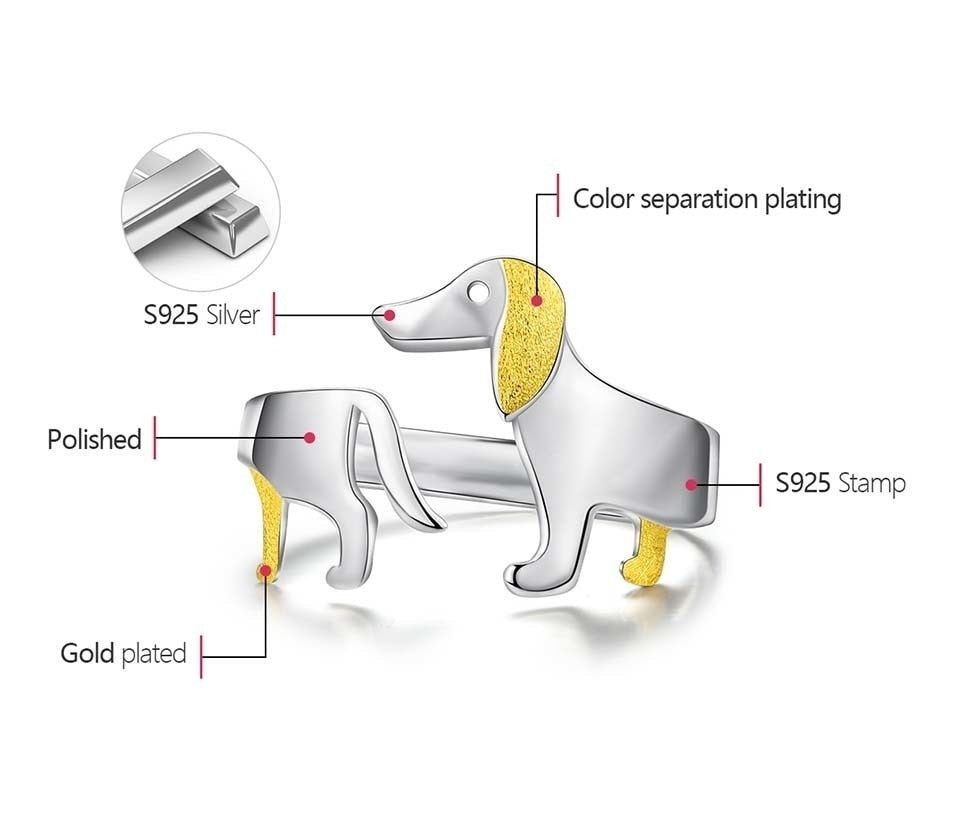 Dachshund Ring in 925 Silver and Gold