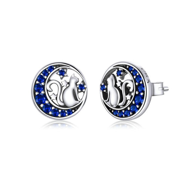 Orecchini Gatto con Luna in Argento 925 e Zirconi - EkoWorld Jewels Orecchini